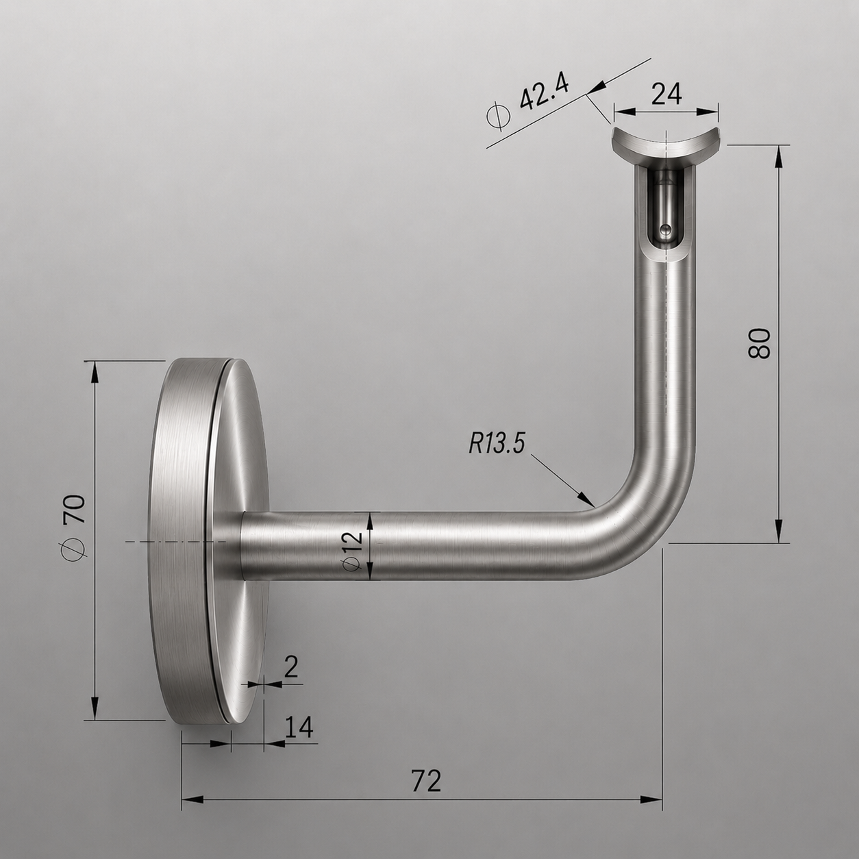 Handlaufhalter Edelstahl mit Klickrosette HLH 02