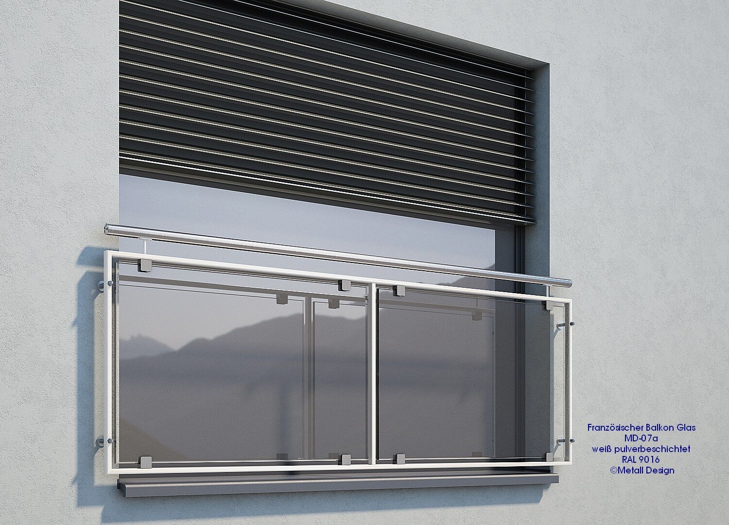Fenstergeländer Glas, weiß pulverbeschichtet.