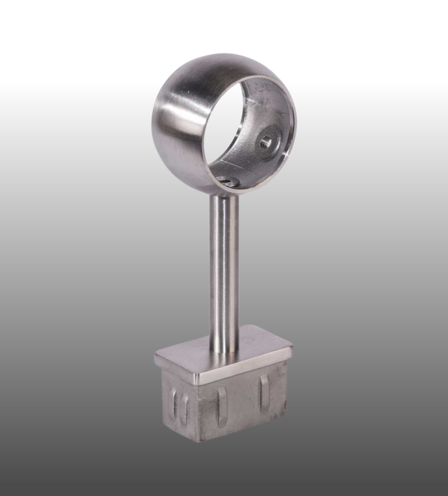 Handlaufhalter Edelstahl  Kugelring / Rohrstütze für Geländerpfosten Rechteckrohr.