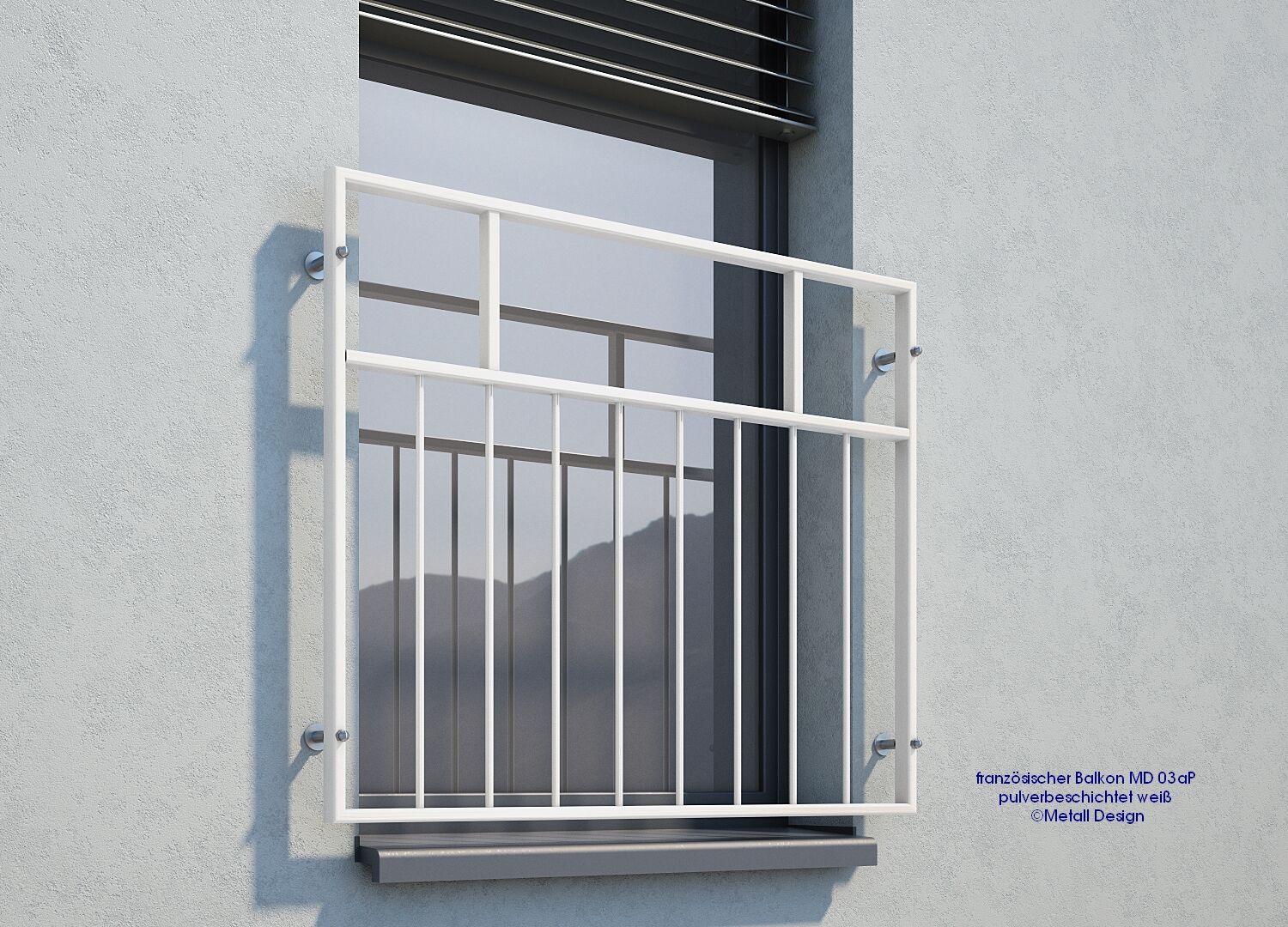 französischer Balkon pulverbeschichtet MD 03aP weiß RAL9016