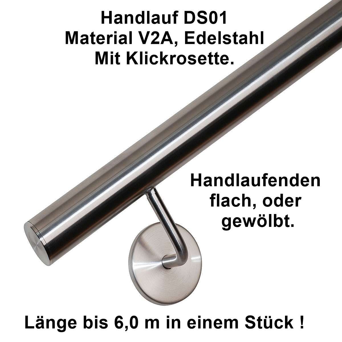 Handlauf Edelstahl DS01, Mit Klickrosette, Länge auf Maß