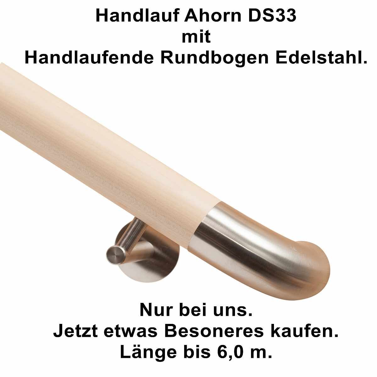 Handlauf DS33 aus Ahorn mit beidseitigen Edelstahlbögen rund