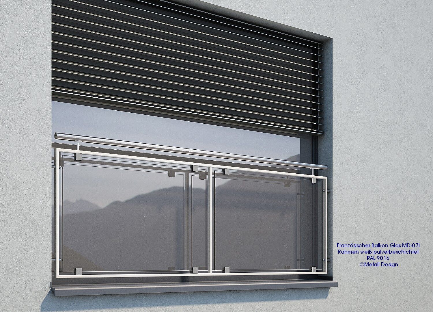 Fenstergeländer weiß pulverbeschichtet.