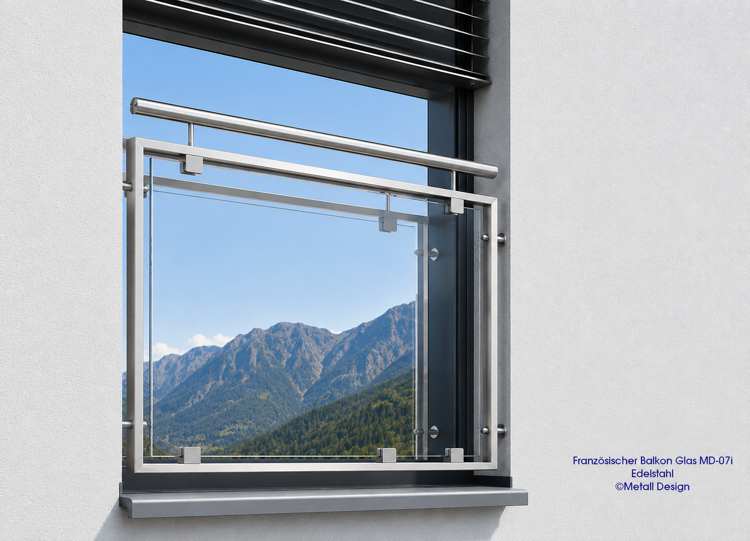 Französischer Balkon Glas Pulverbeschichtet oder Edelstahl Montage in der Fensteröffnung MD07ip