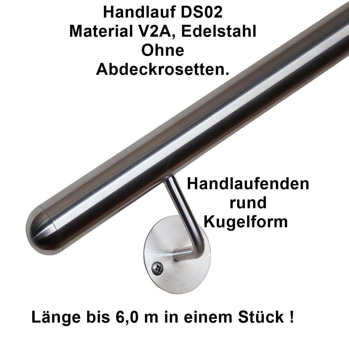 Handlauf Edelstahl DS02 ohne Abdeckrosette.