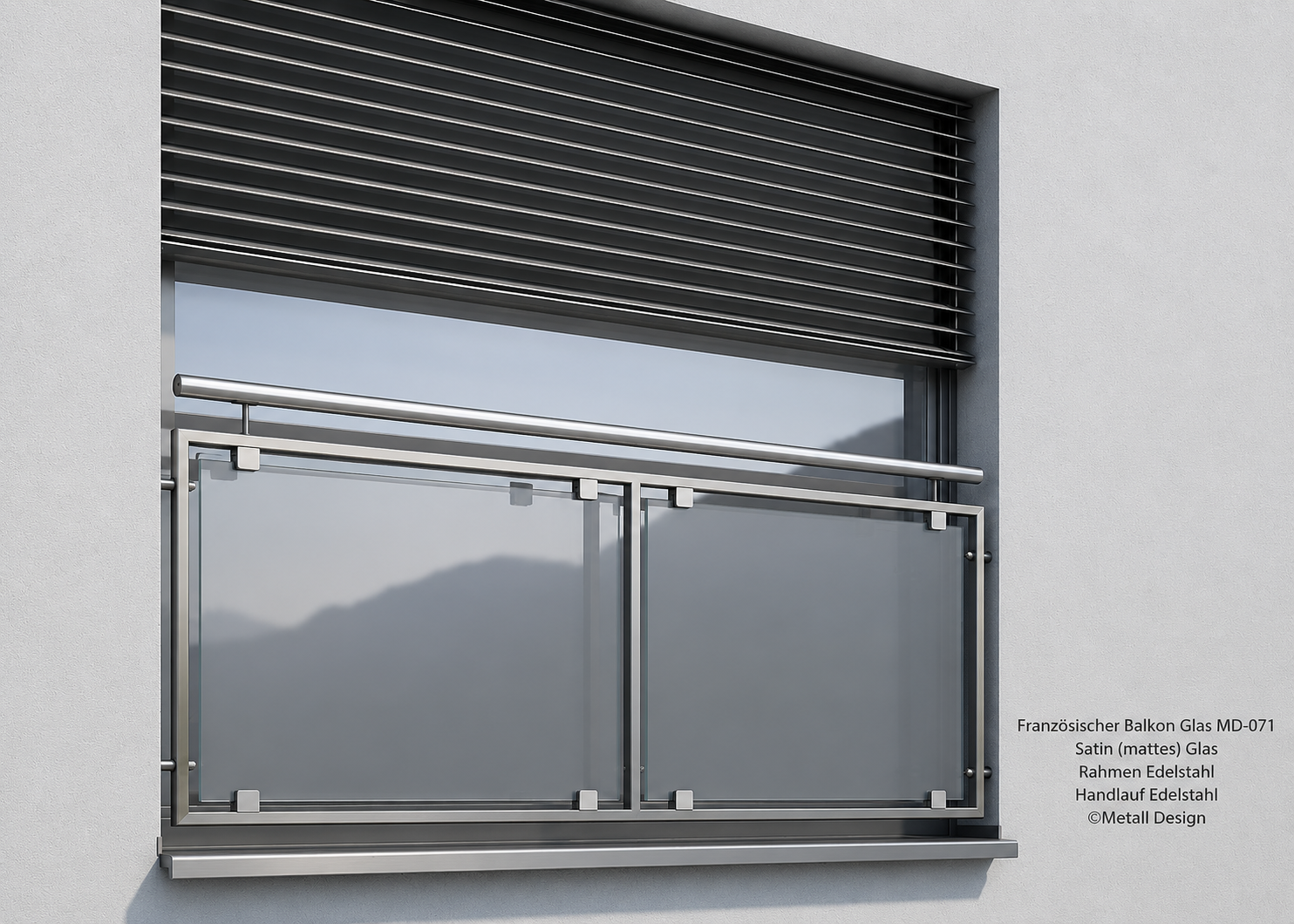 Französischer Balkon Glas Pulverbeschichtet oder Edelstahl Montage in der Fensteröffnung MD07ip