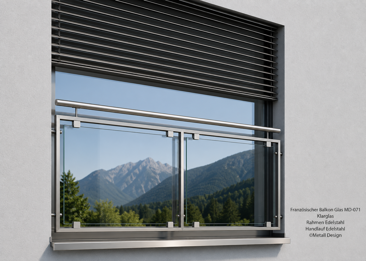 Französischer Balkon Glas Pulverbeschichtet oder Edelstahl Montage in der Fensteröffnung MD07ip