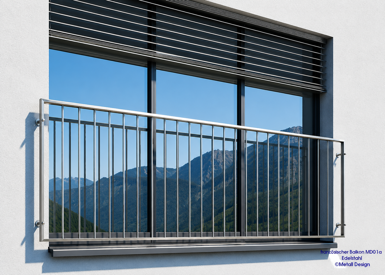 Französischer Balkon Pulverbeschichtet oder Edelstahl aufgesetzte Montage MD01a