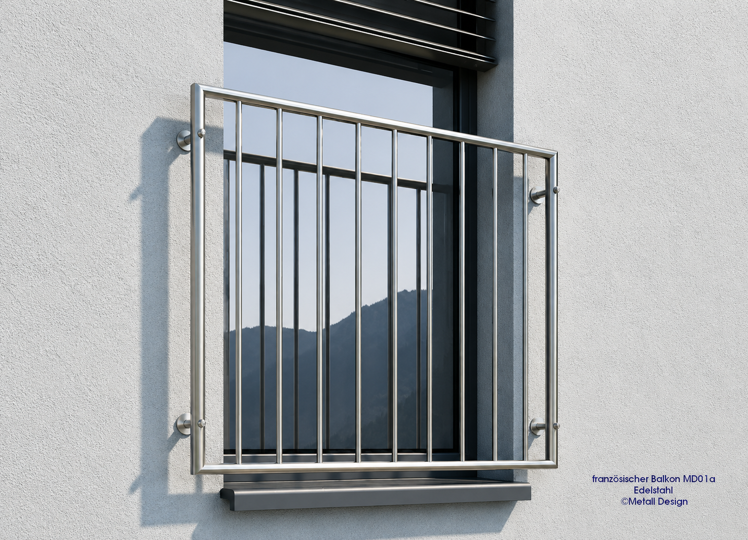 Französischer Balkon Pulverbeschichtet oder Edelstahl aufgesetzte Montage MD01a