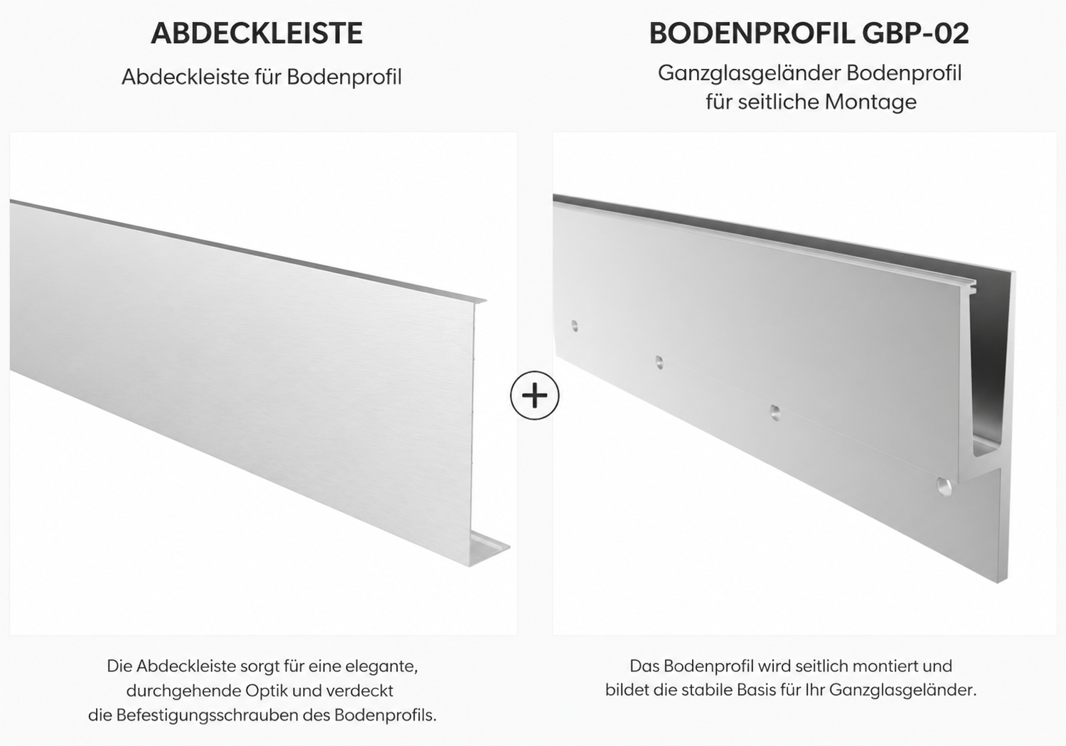 Abdeckleiste Bodenprofil seitliche Montage GBP-02 für Ganzglasgeländer