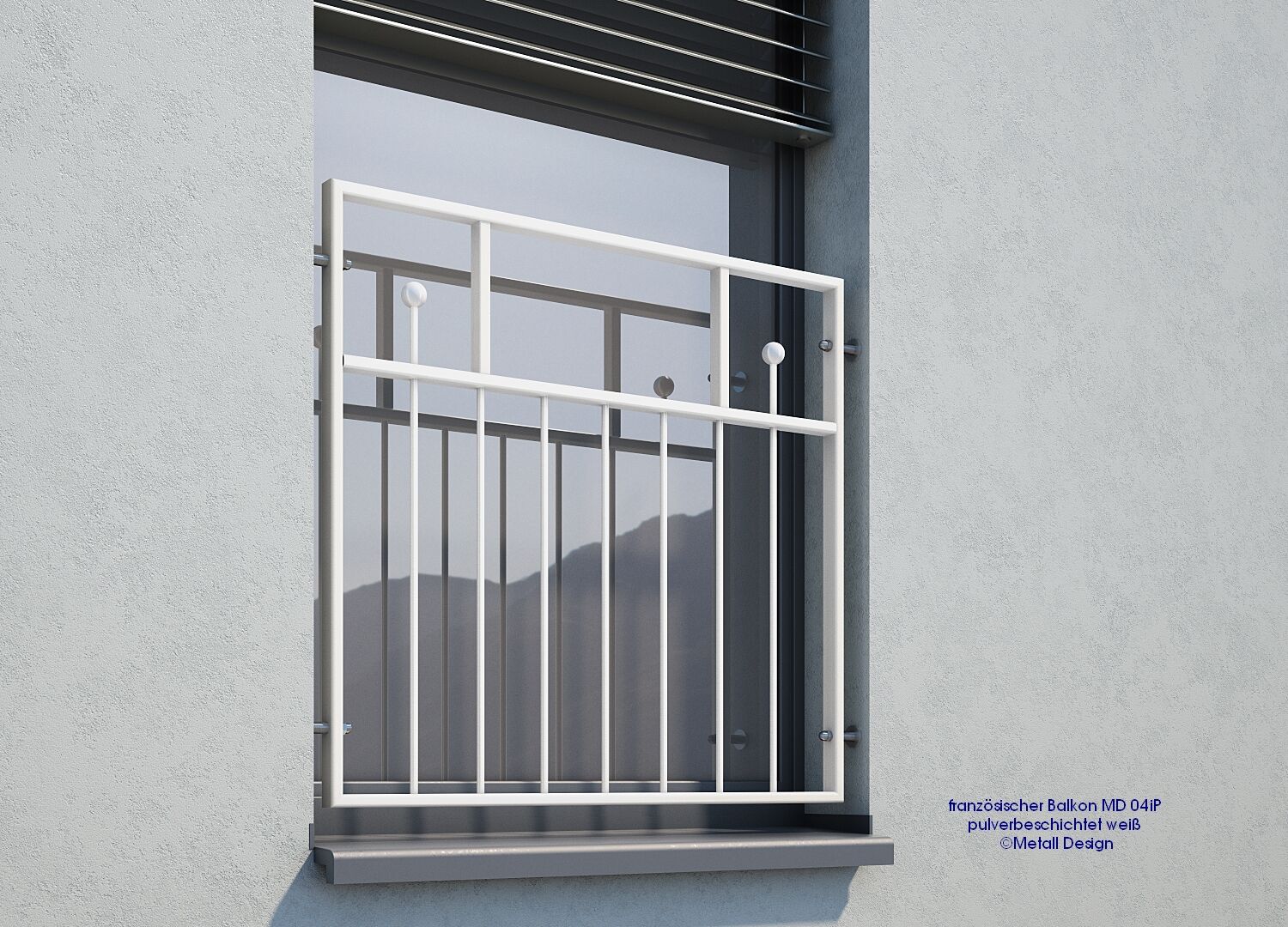 französischer Balkon pulverbeschichtet MD 04iP weiß RAL9016