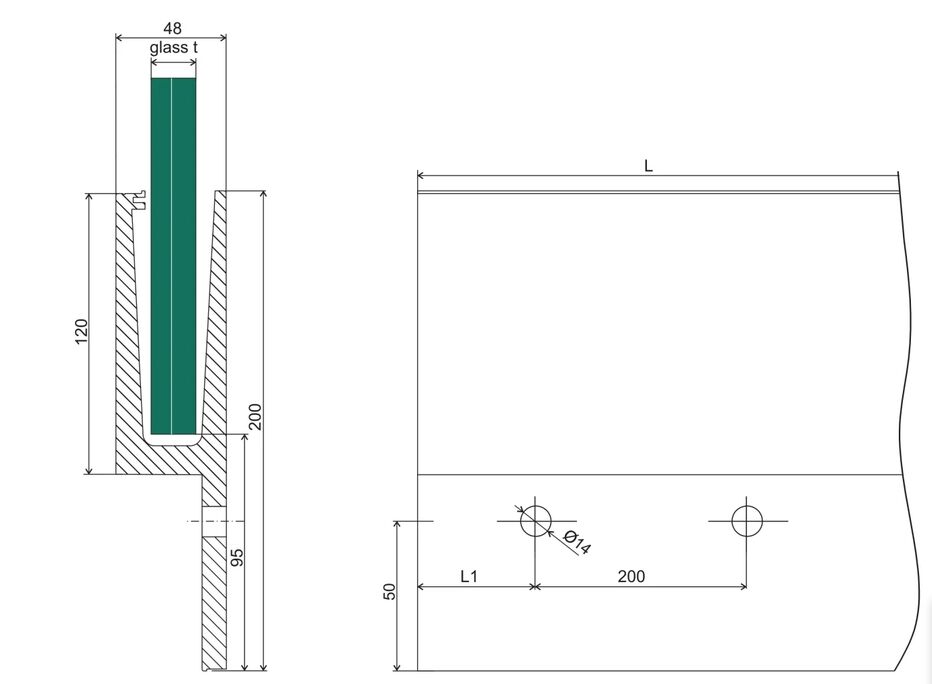 Eckverbinder Ganzglasgeländer GBP-02 seitliche Montage