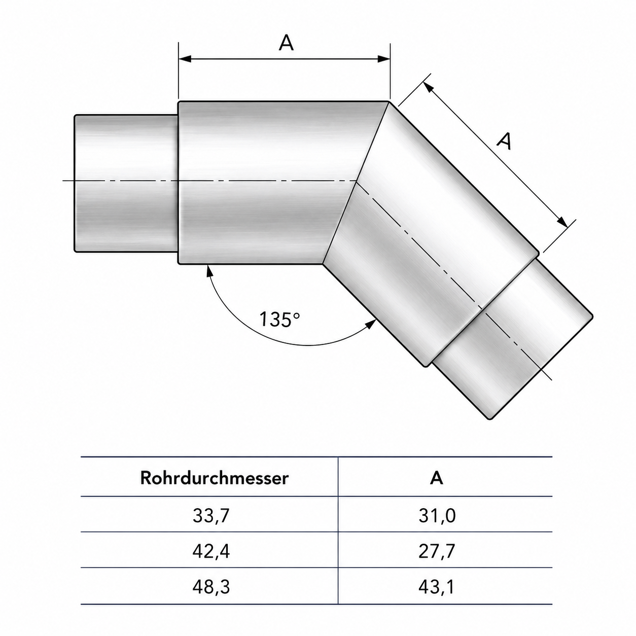 Rohrverbinder 45° Handlaufverbinder Edelstahl