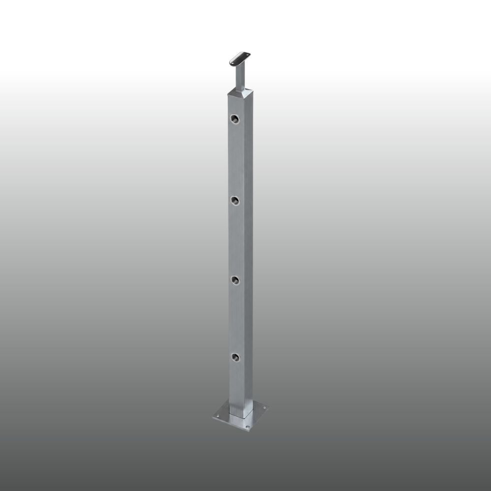 Sonderposten 40x40x2,0mm Geländerpfosten 4xM6 Gewinde Vierkantrohr aufgesetzte Montage
