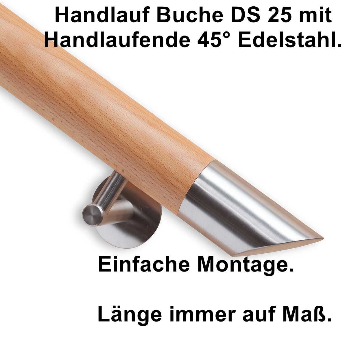 Handlauf Buche DS25 mit Handlaufenden Edelstahl 45°