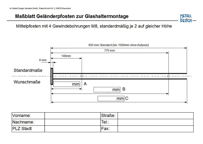 Geländerpfosten Glashalter Zeichnung