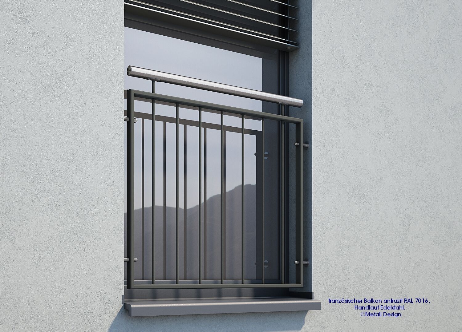 Französischer Balkon pulverbeschichtet anthrazitgrau in der Fensteröffnung RAL 7016