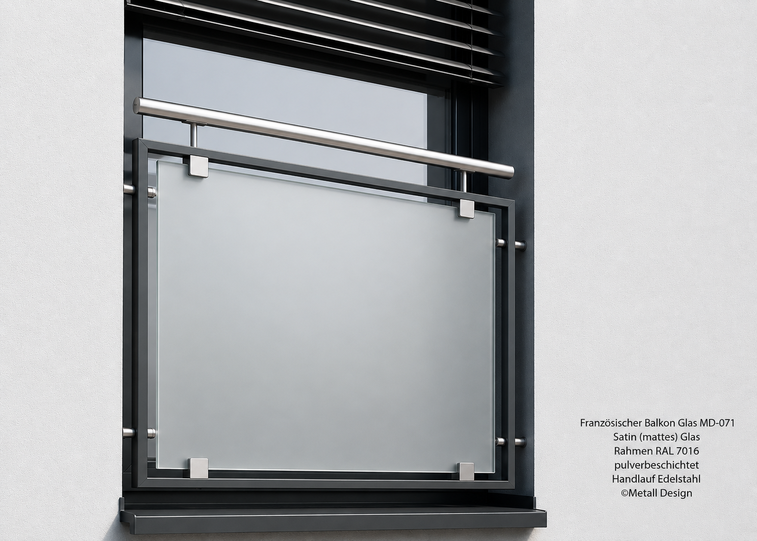 Französischer Balkon Glas Pulverbeschichtet oder Edelstahl Montage in der Fensteröffnung MD07ip
