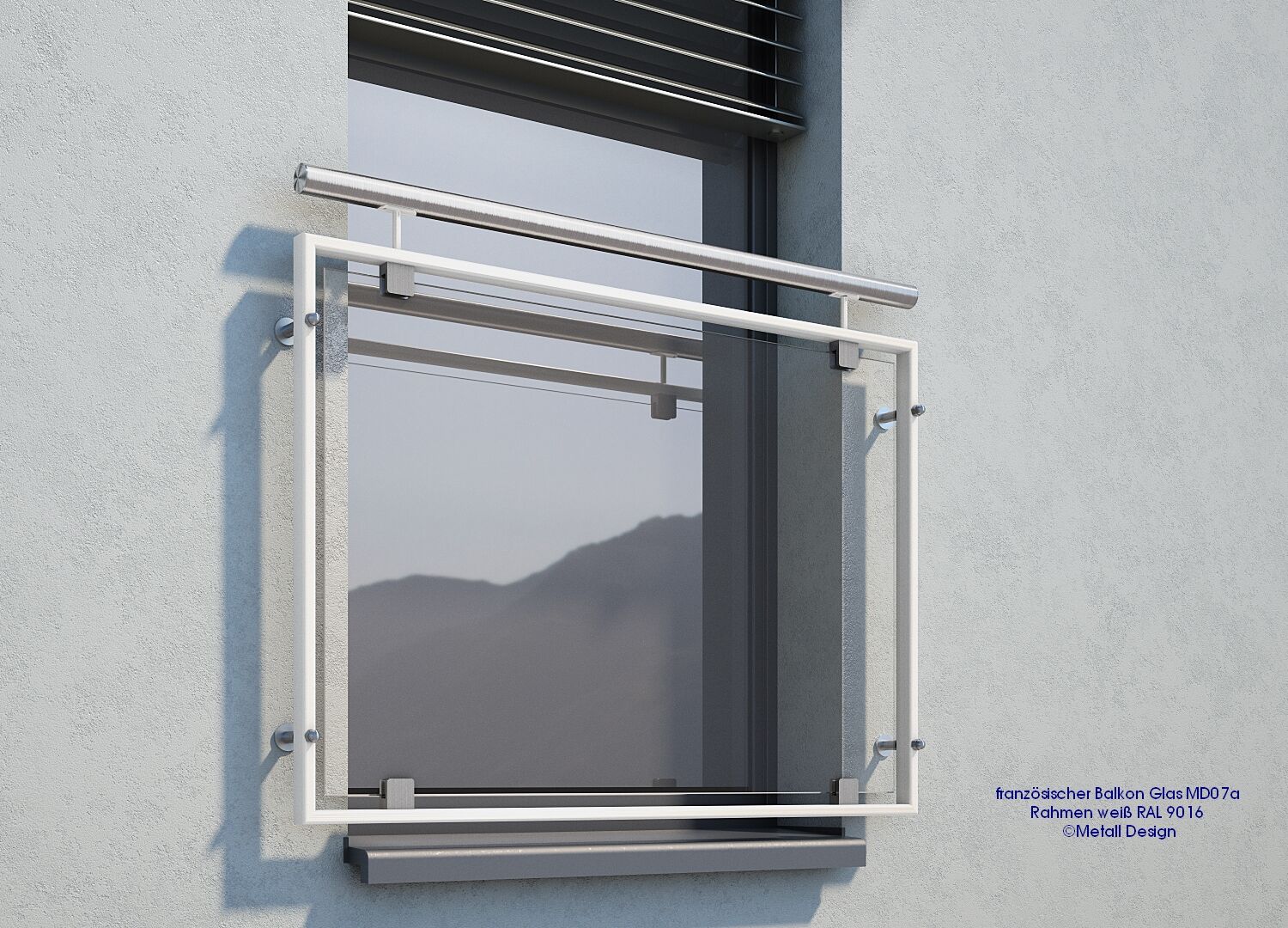 Französischer Balkon Glas weiß aufgesetzte Montage