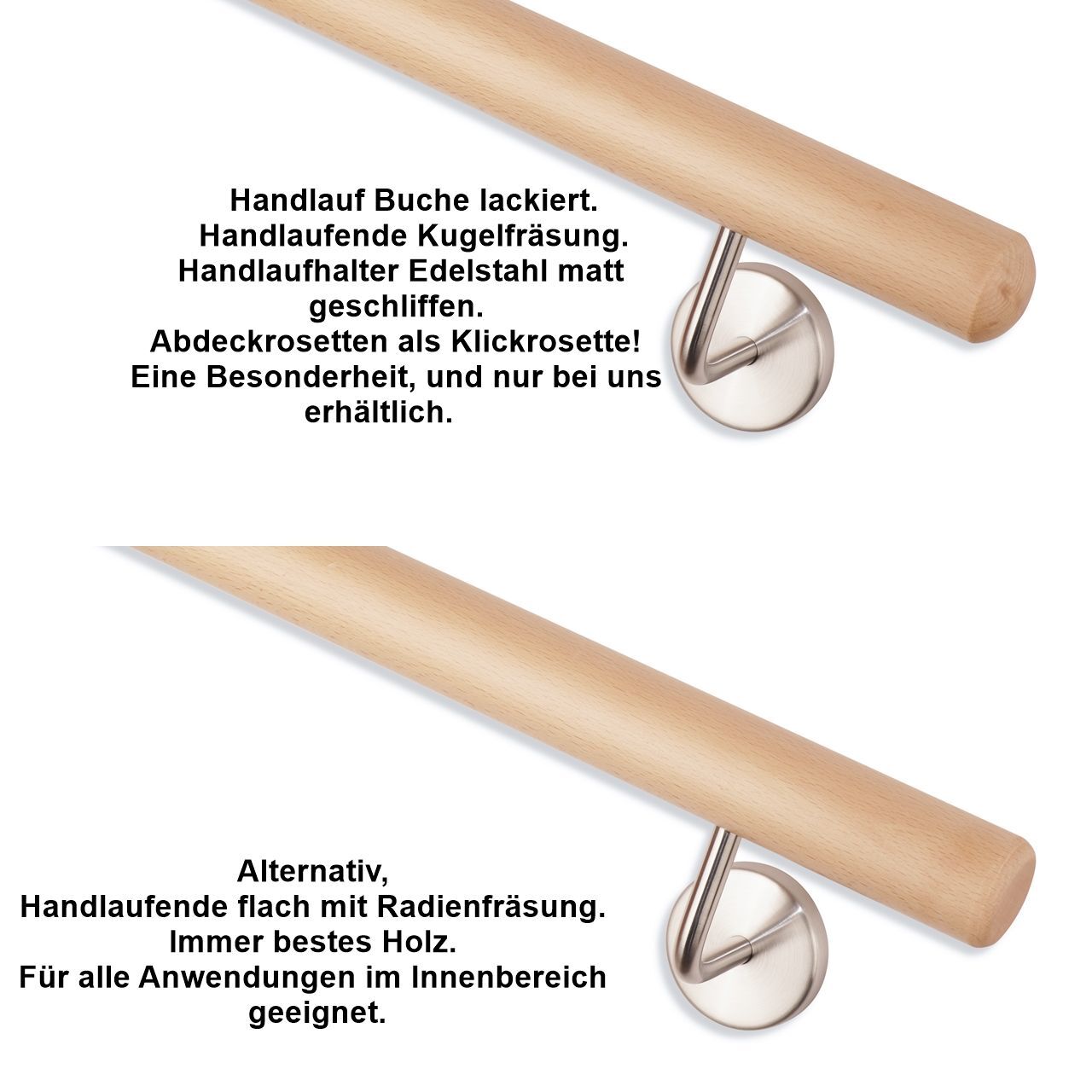 Handlauf Buche Handlaufhalter matt geschliffen.