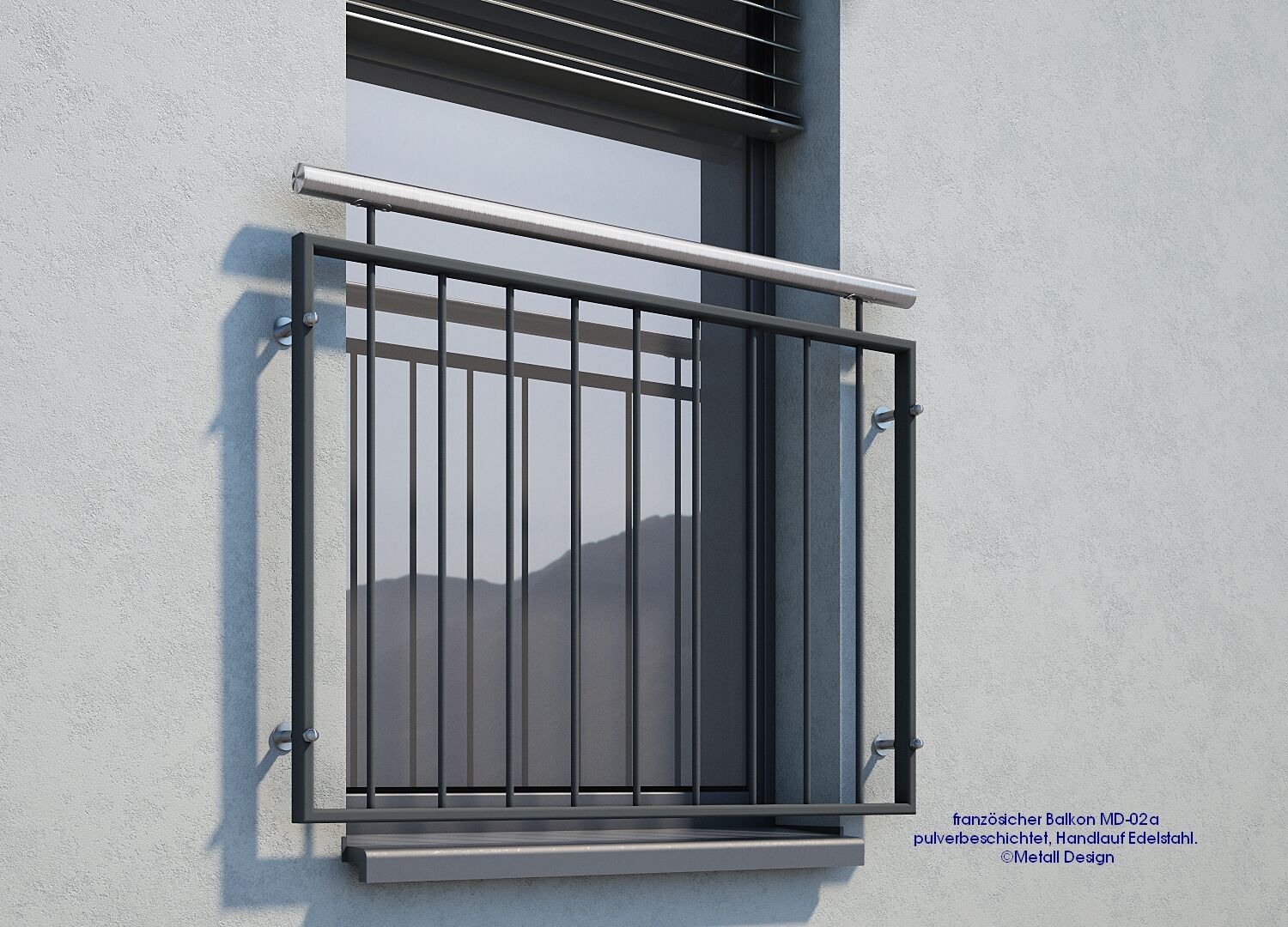 Französischer Balkon pulverbeschichtet MD 02aP anthrazitgrau RAL7016 Handlauf Edelstahl