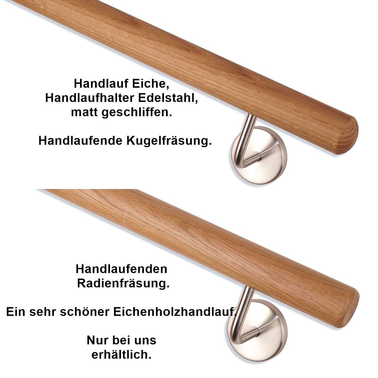 Holzhandlauf Eiche Handlaufhalter Edelstahl matt geschliffen.