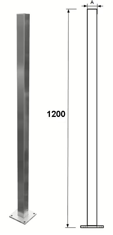 Sonderposten Geländerpfosten 1200 mm Vierkantrohr Basis aufgesetzte Montage