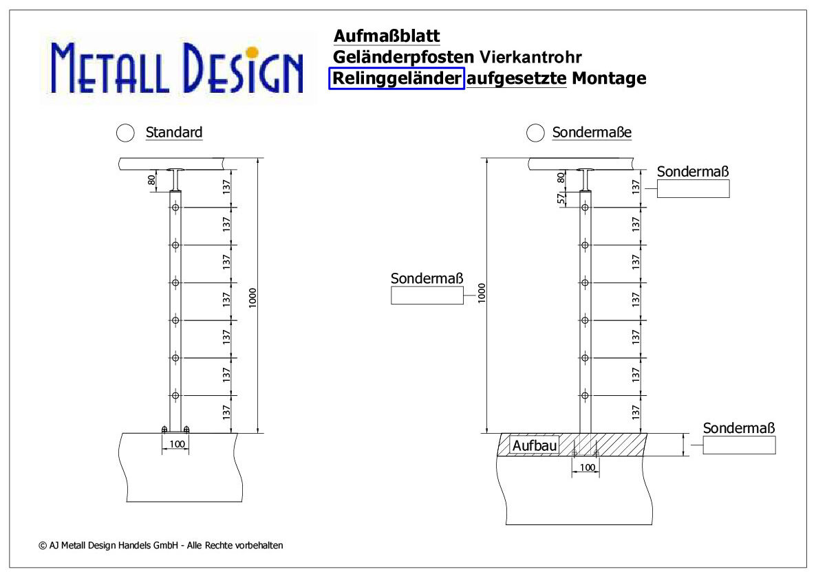 Geländerpfosten Vierkantrohr Edelstahl 6 Querstabhalter Maße.