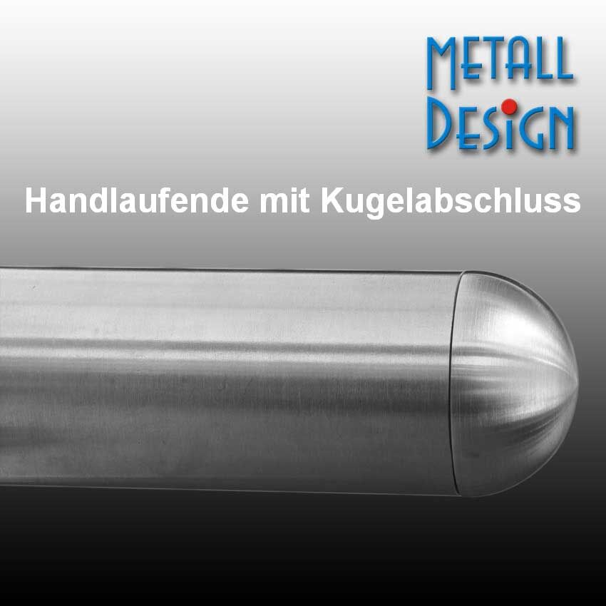 Handlauf aus Edelstahl mit Enden rund 33,4 mm, 42,4 mm, und 48,3 mm.