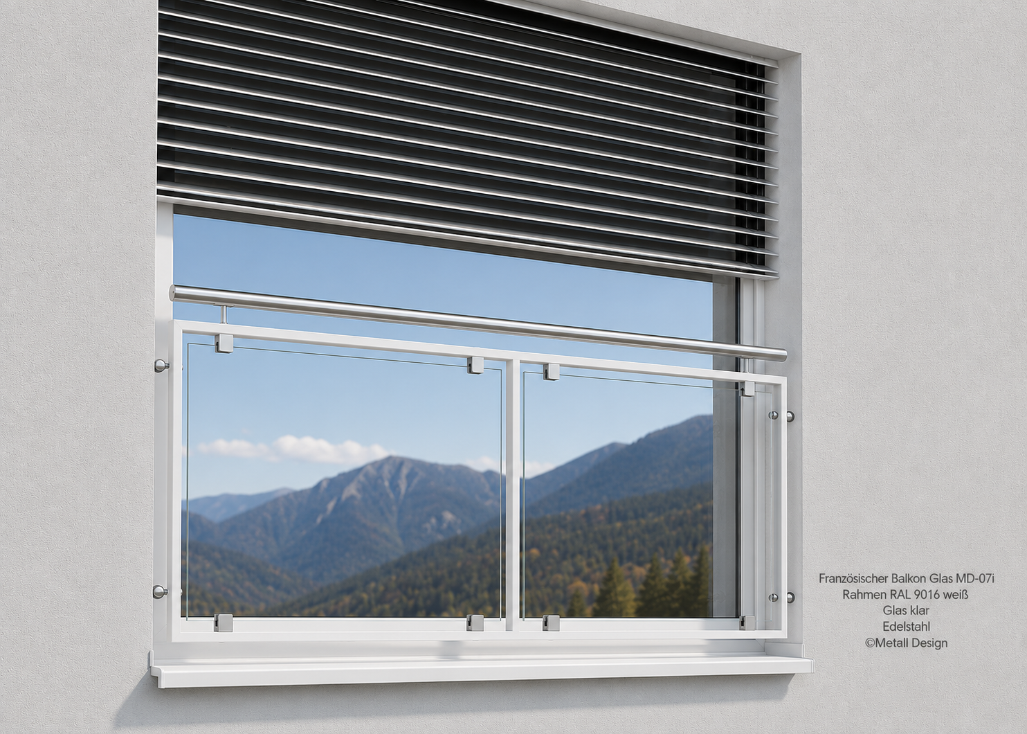 Fenstergeländer weiß pulverbeschichtet.