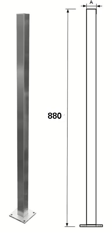 Sonderposten Geländerpfosten 880 mm Vierkantrohr Basis aufgesetzte Montage
