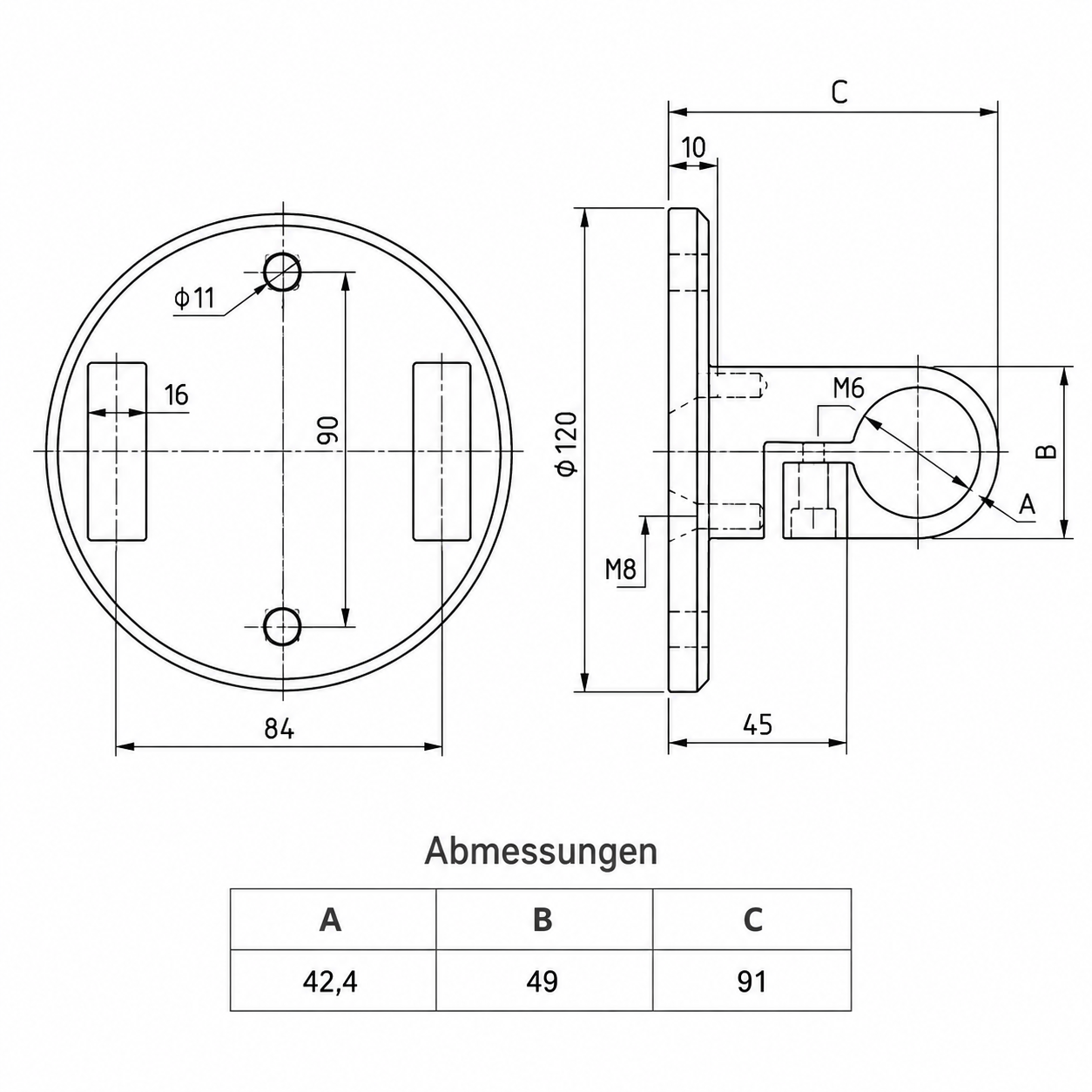 Geländerpfosten Edelstahl Wandanker für 42,4 mm