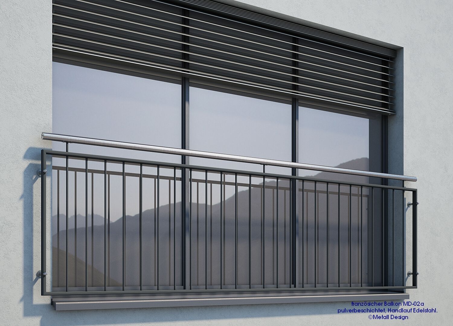 Geländer Fenster mit Handlauf Edelstahl