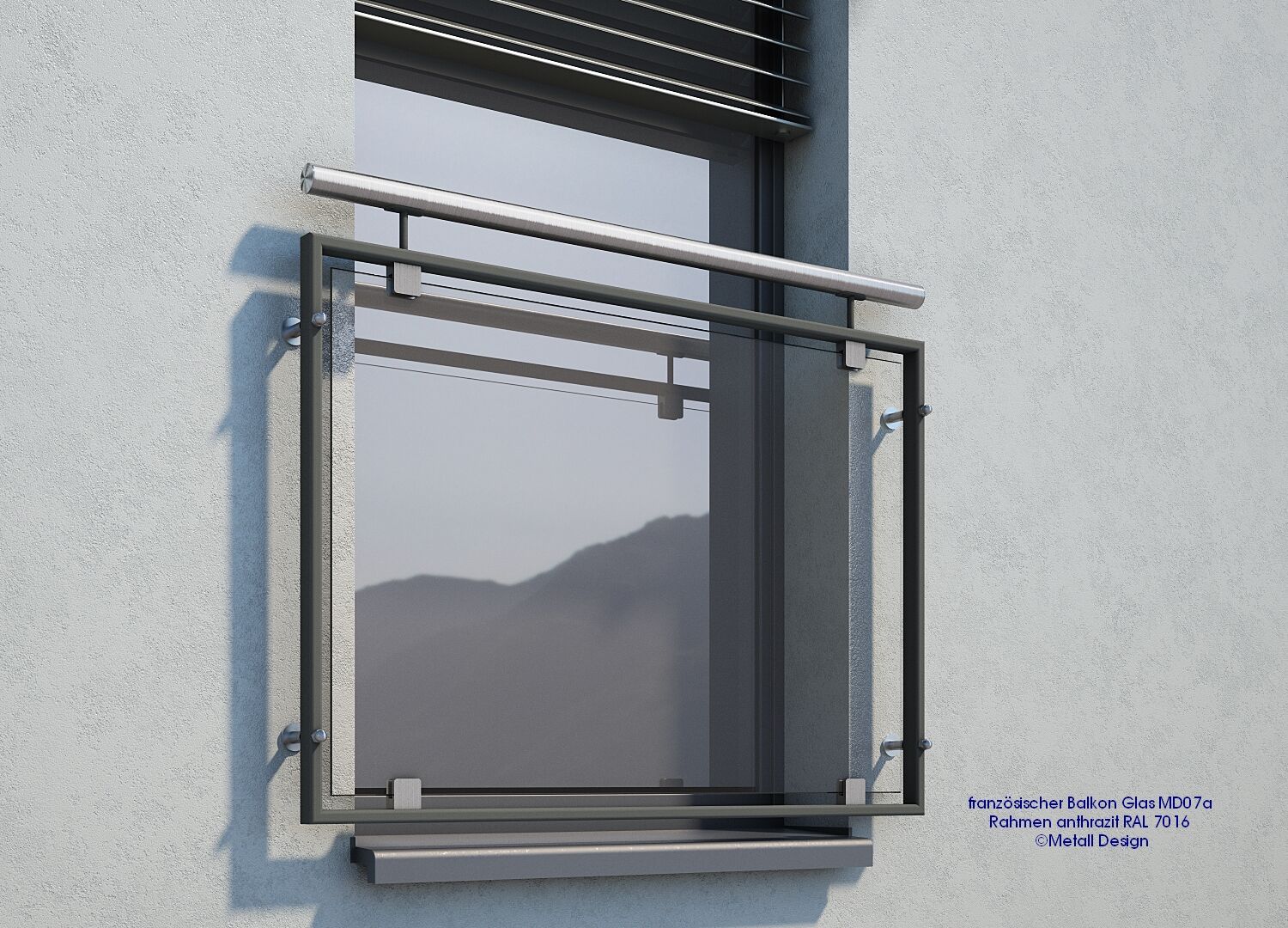 Französischer Balkon Glas anthrazitgrau pulverbeschichtet MD07aP RAL 7016