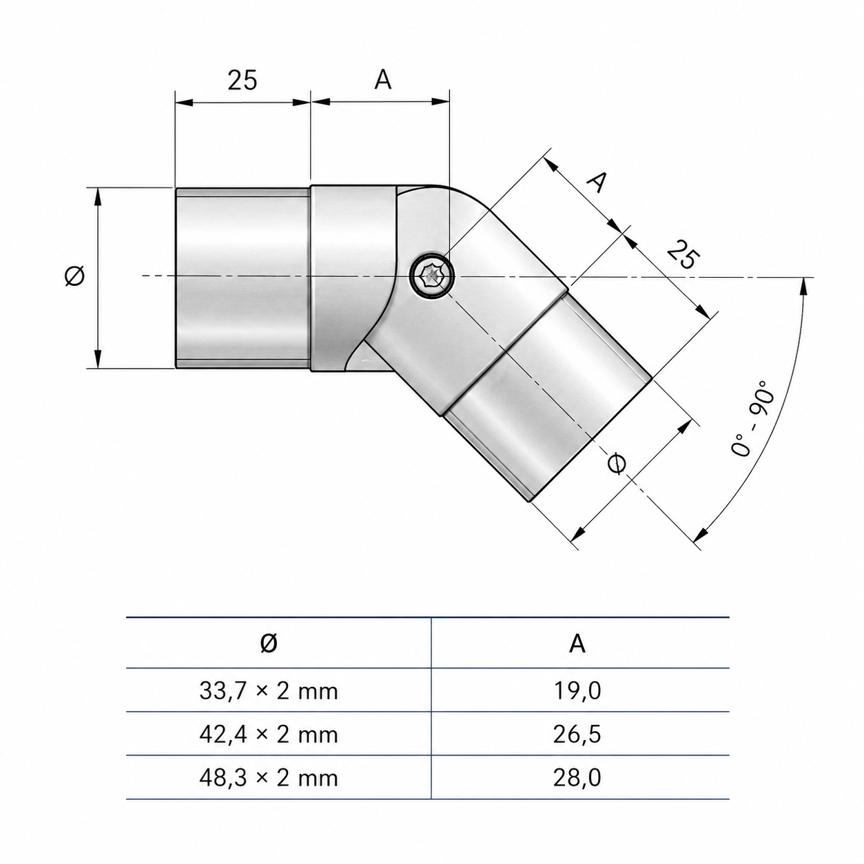 Rohrverbinder Gelenkbogen Handlaufverbinder Edelstahl