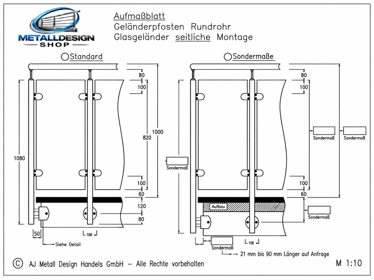 Pfosten Lochblechgeländer Rundrohr MD-S03 Endpfosten rechts