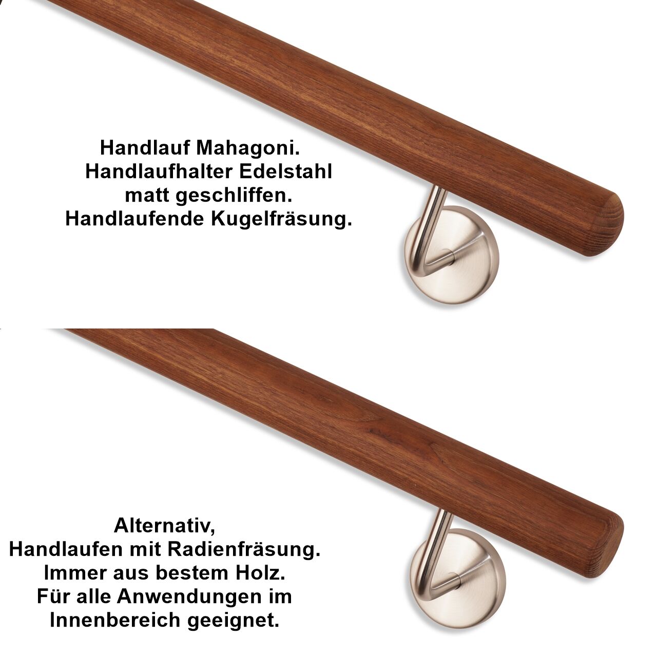 Handlauf Mahagoni Handlaufhalter matt aus Edelstahl