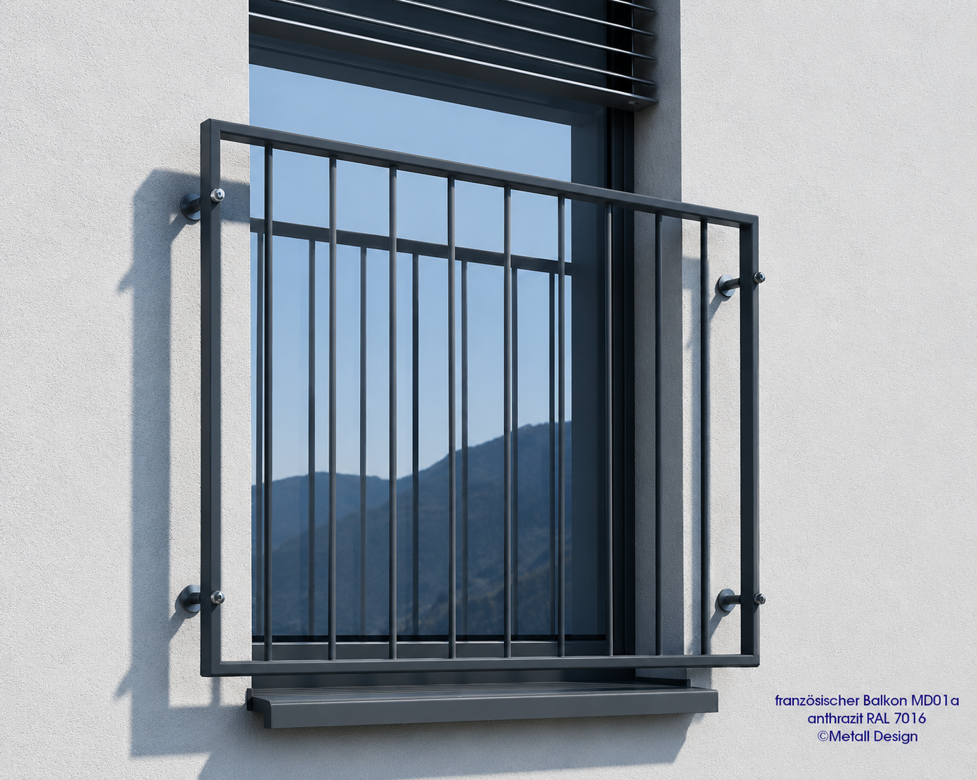 Französischer Balkon Pulverbeschichtet oder Edelstahl aufgesetzte Montage MD01a