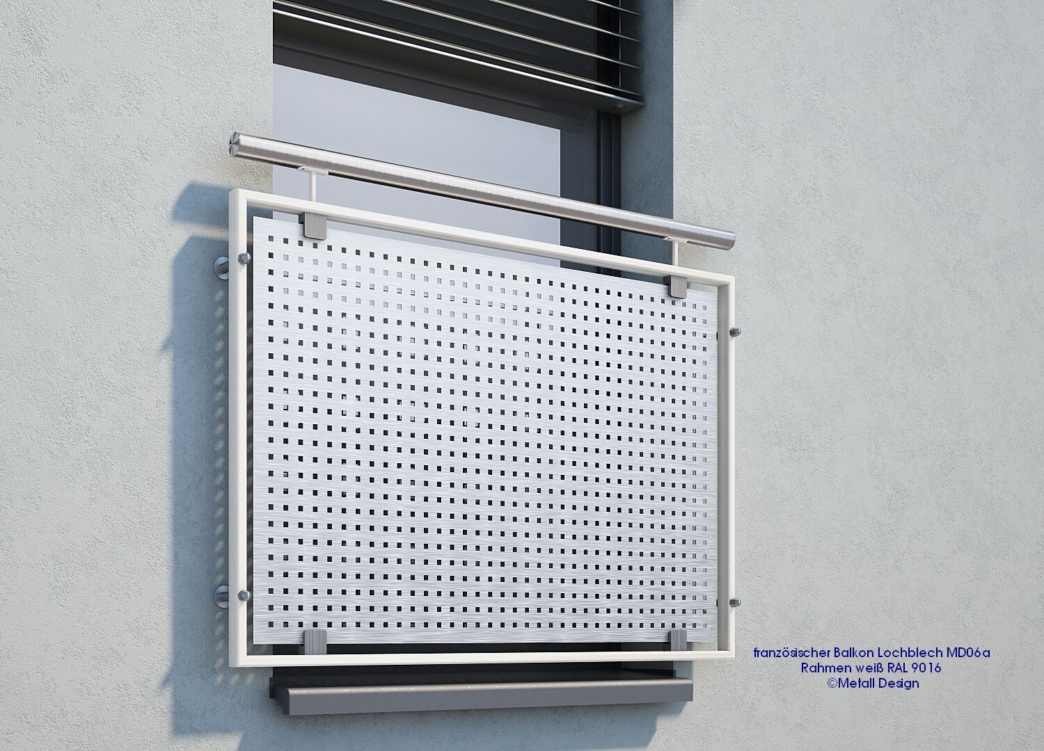 Französischer Balkon Lochblech MD06aP weiß pulverbeschichtet RAL 9016