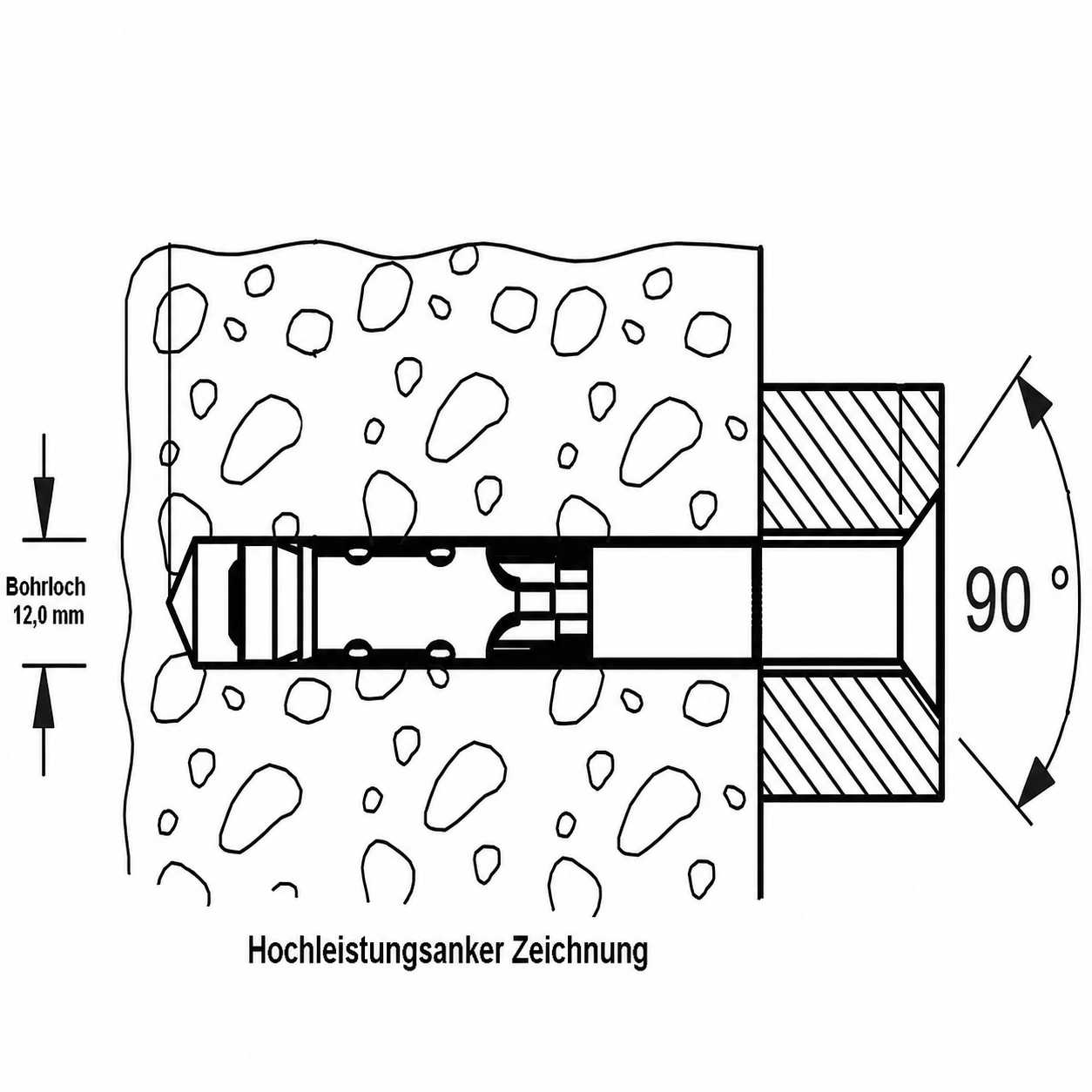 Zeichnung Ankerbolzen Ganzglasgeländer