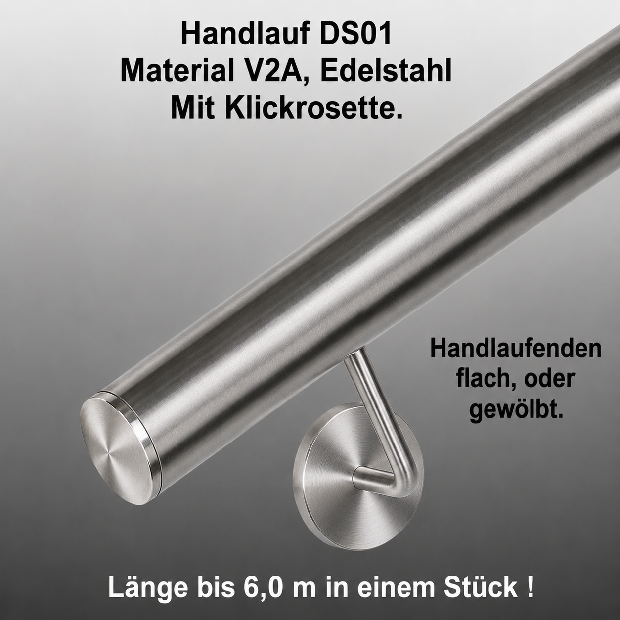 Handlauf Edelstahl DS01, Mit Klickrosette, Länge auf Maß