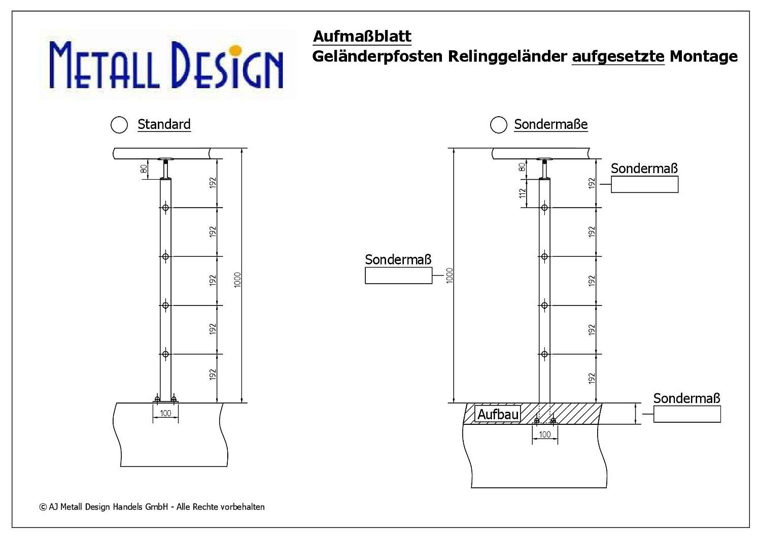 Relinggeländer Edelstahl Geländerpfosten RGA-01R Maße