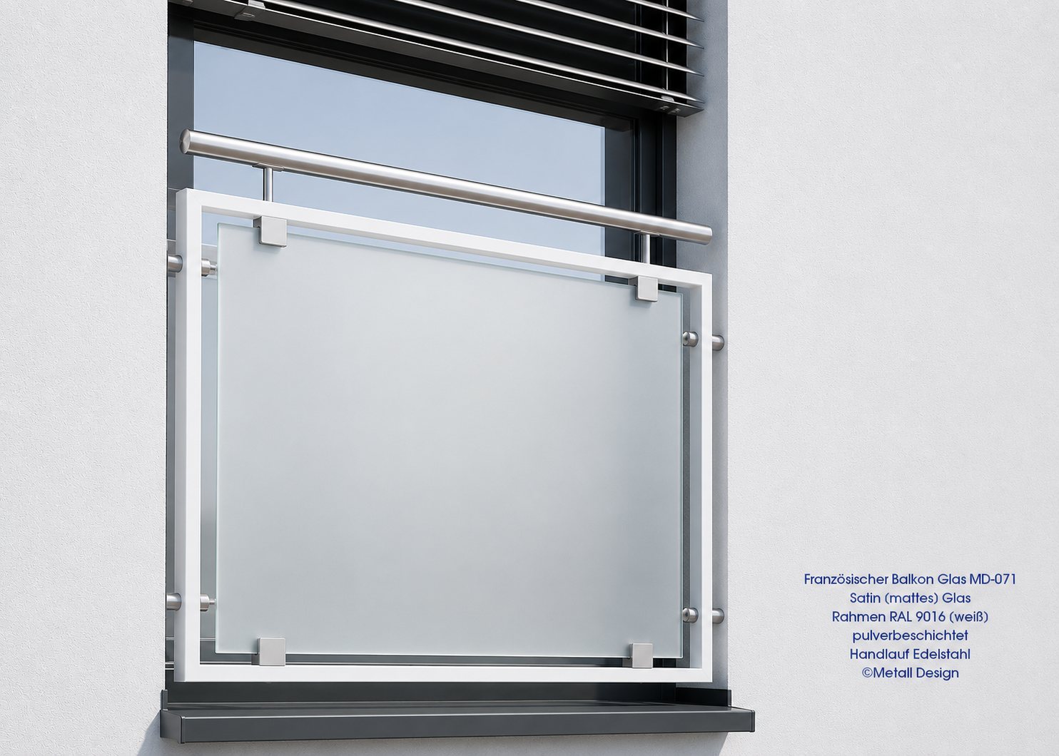 Französischer Balkon Glas Pulverbeschichtet oder Edelstahl Montage in der Fensteröffnung MD07ip