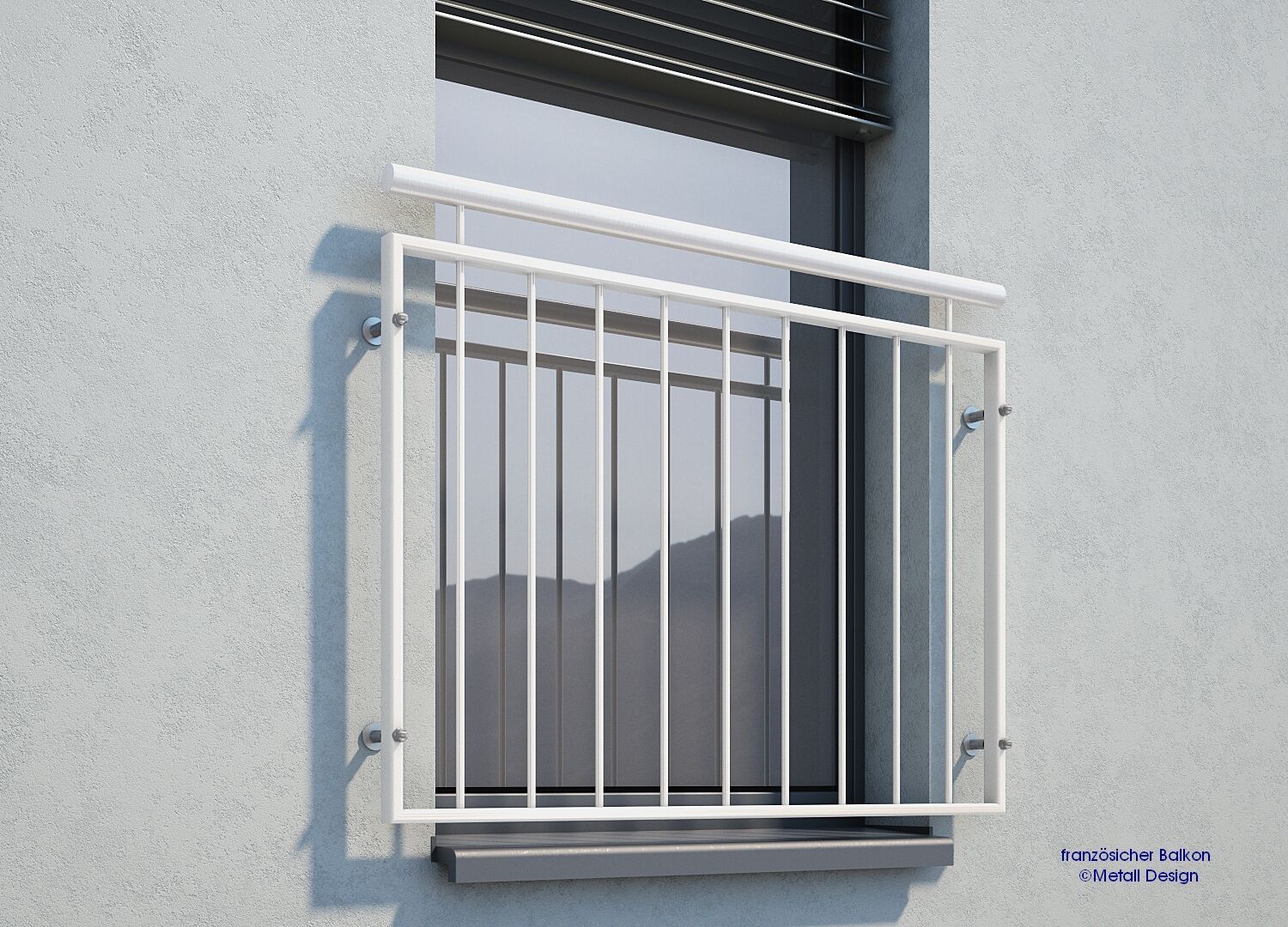Französischer Balkon weiß pulverbeschichtet MD 02aP, RAL9016.
