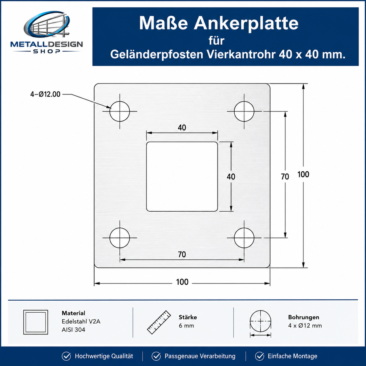 Geländerpfosten RAL 7016 pulverbeschichtet anthrazitgrau mit  6 Querstabhalter aufgesetzte Montage