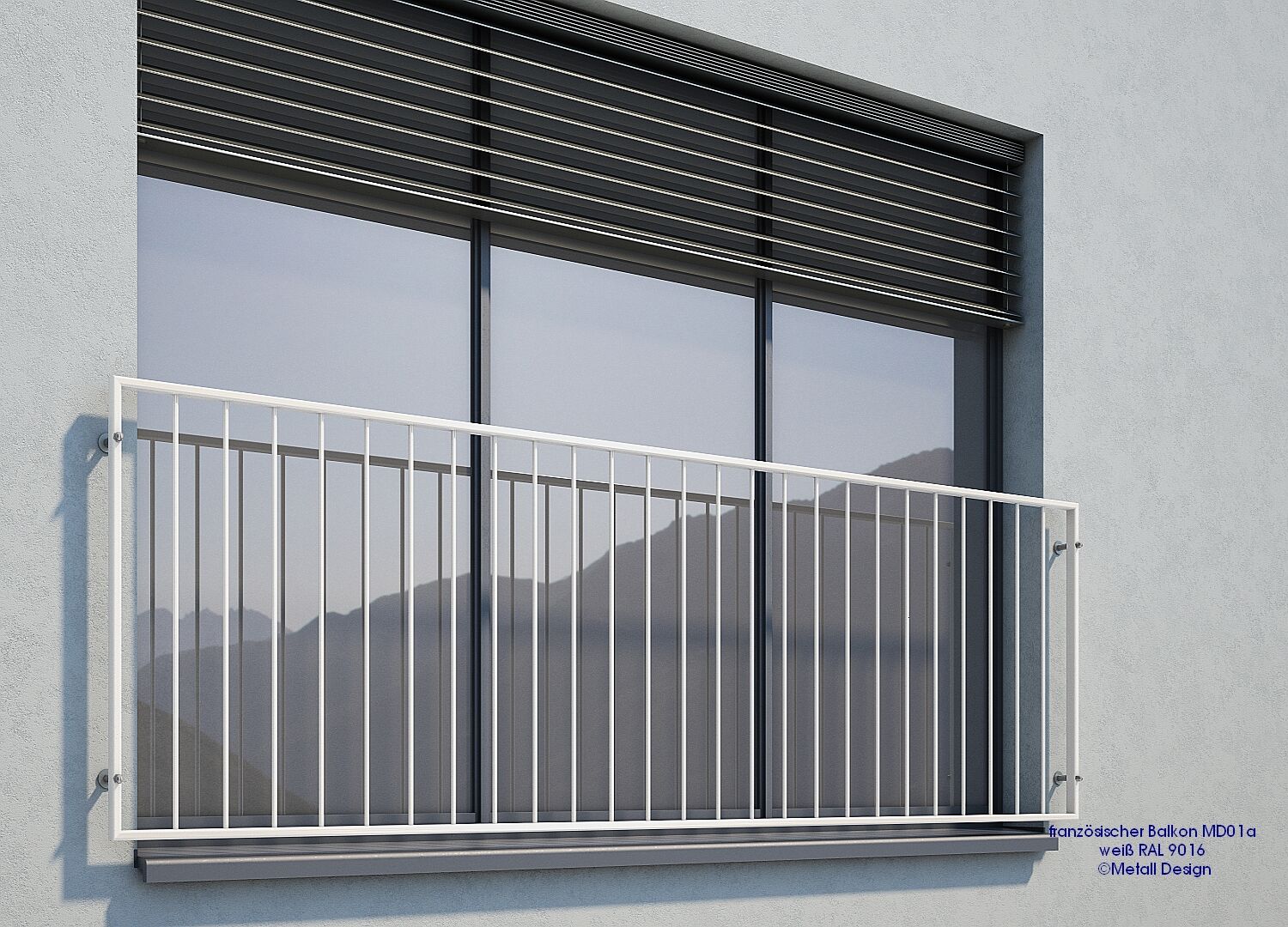 französischer Balkon MD01 pulverbeschichtet weiß RAL 9016