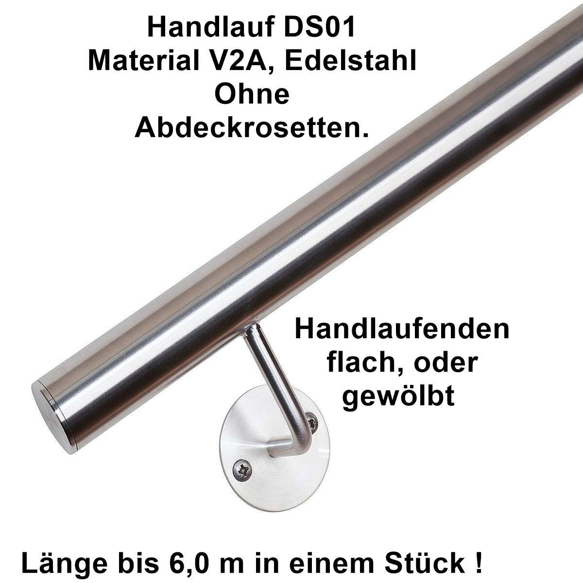 Handlauf Edelstahl DS01, ohne Abdeckrosette.