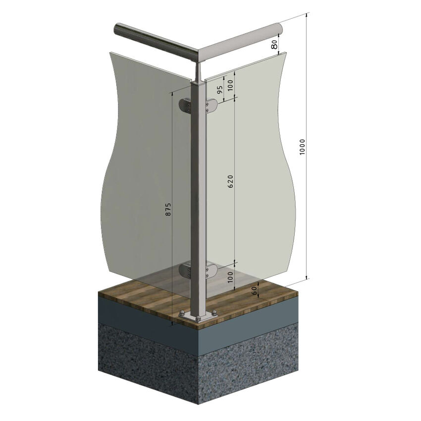 Geländerpfosten Glasgeländer Vierkantrohr VGA 03 Eckpfosten 90°