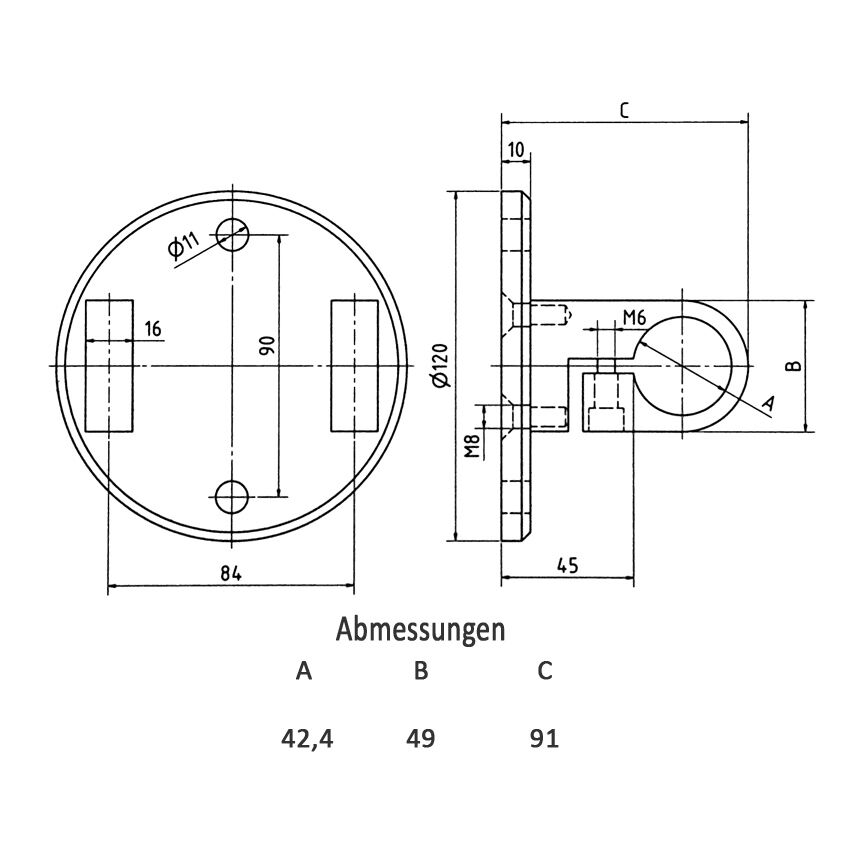 Geländerpfosten Edelstahl Wandanker für 42,4 mm