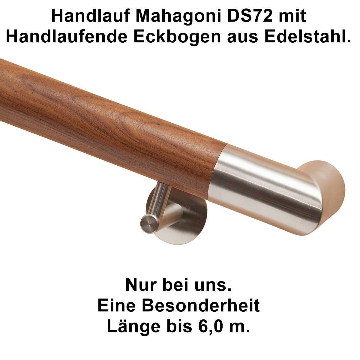 Handlauf Mahagoni DS72 mit beidseitigen Eckbogen Edelstahl